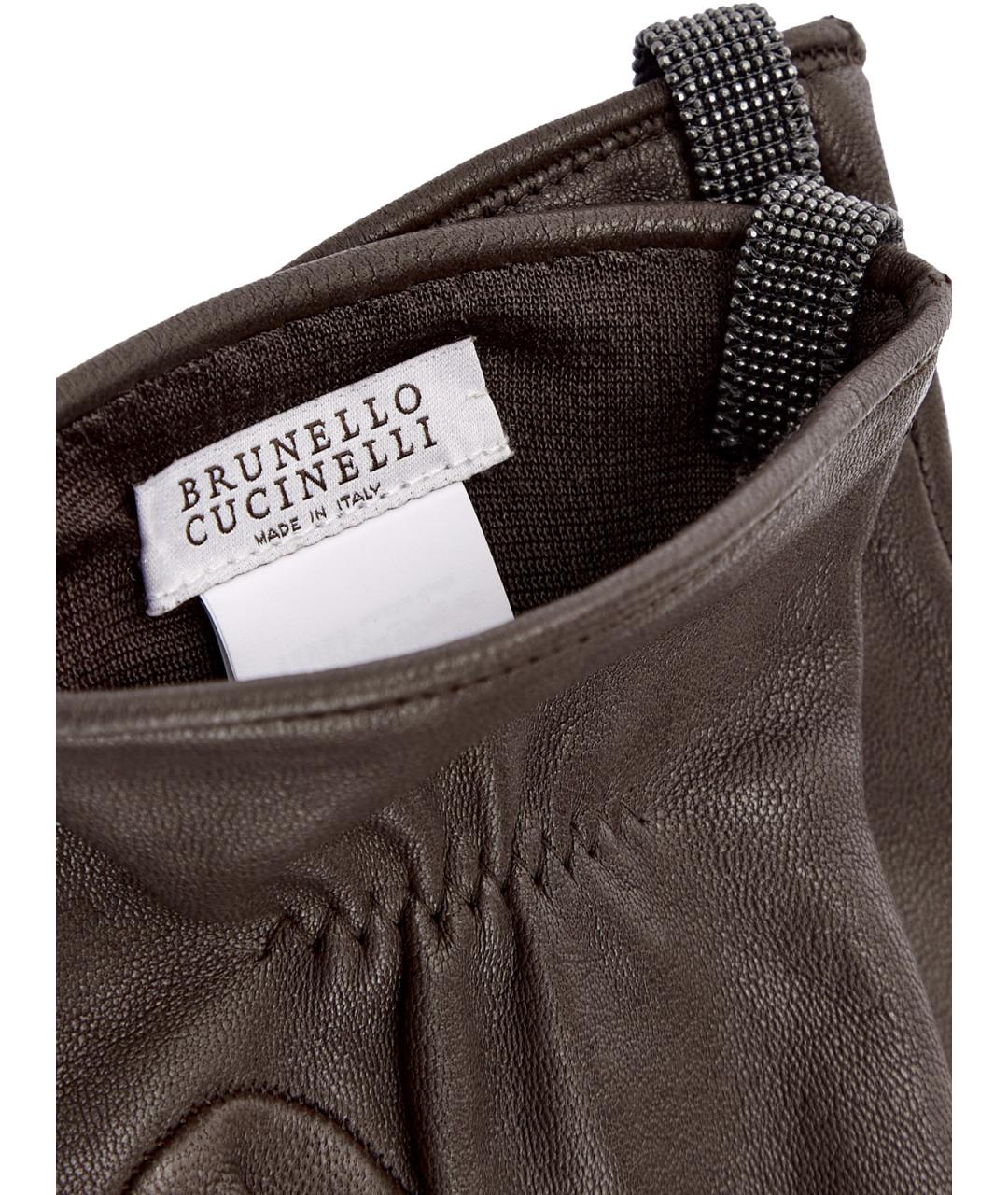 BRUNELLO CUCINELLI Коричневые кожаные перчатки, фото 5