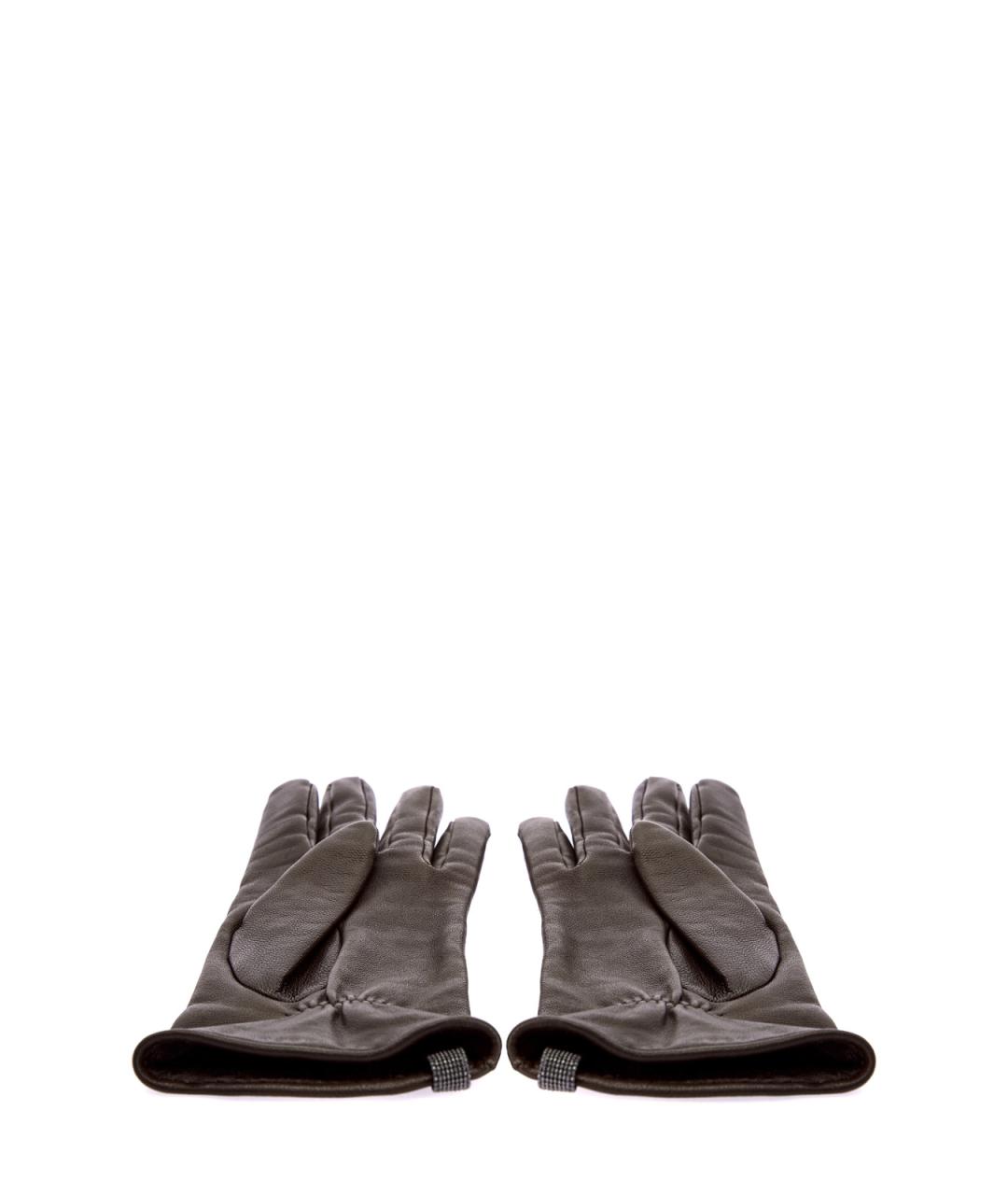 BRUNELLO CUCINELLI Коричневые кожаные перчатки, фото 4