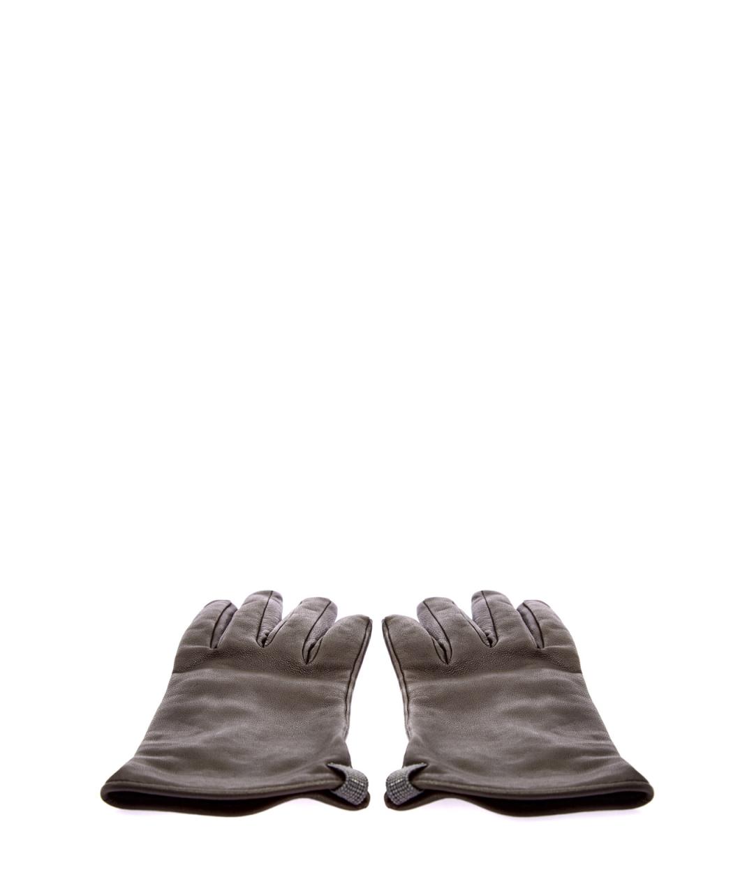 BRUNELLO CUCINELLI Коричневые кожаные перчатки, фото 3