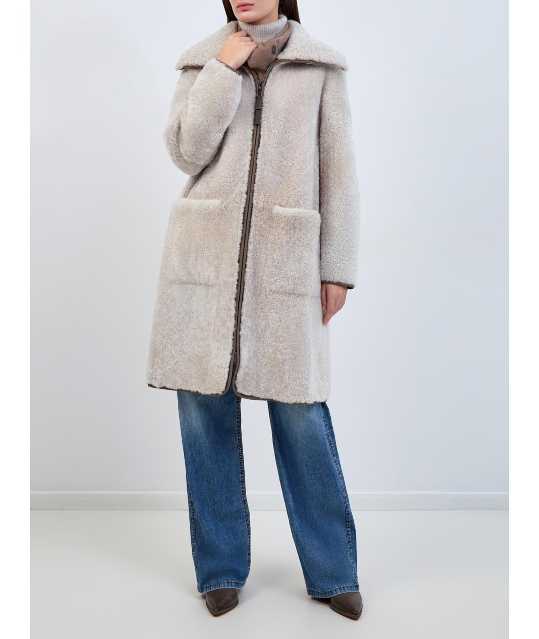 BRUNELLO CUCINELLI Бежевая меховая дубленка, фото 2