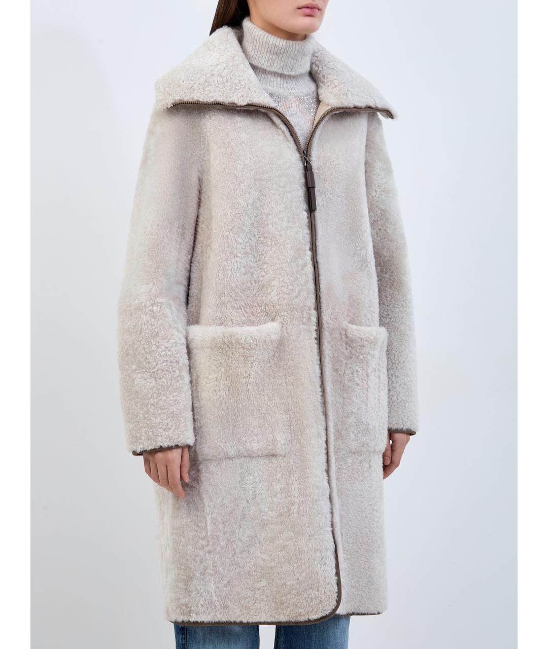 BRUNELLO CUCINELLI Бежевая меховая дубленка, фото 3