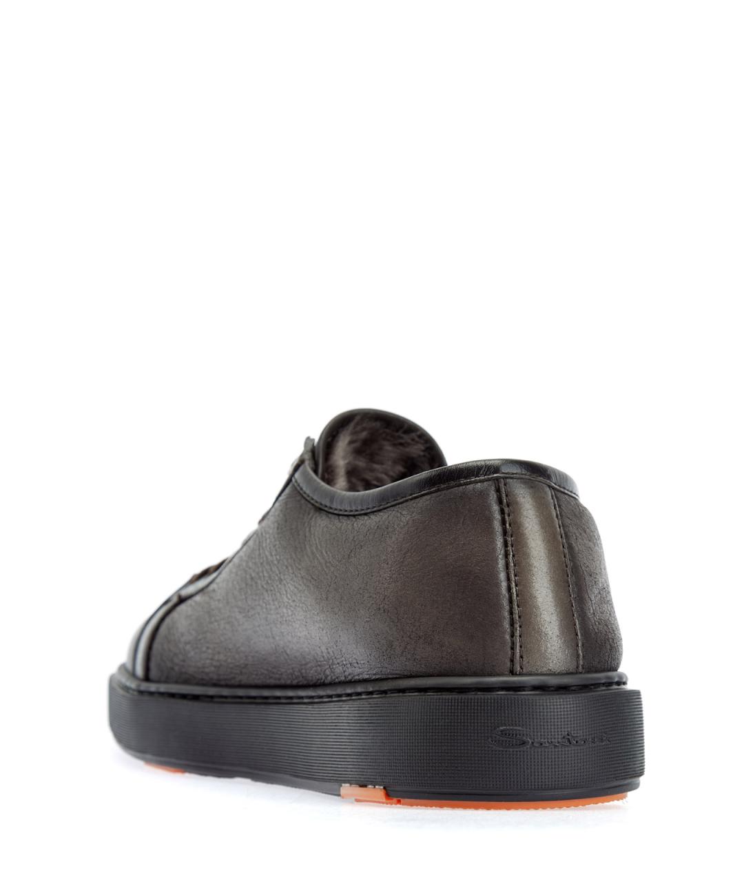 SANTONI Коричневые кожаные низкие кроссовки / кеды, фото 4