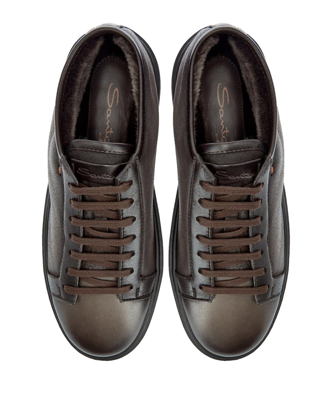 SANTONI Коричневые кожаные низкие кроссовки / кеды, фото 5