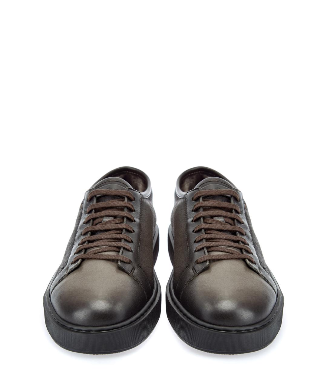 SANTONI Коричневые кожаные низкие кроссовки / кеды, фото 6