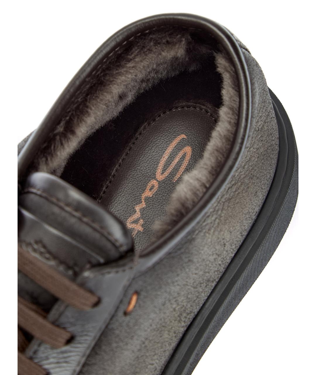 SANTONI Коричневые кожаные низкие кроссовки / кеды, фото 7