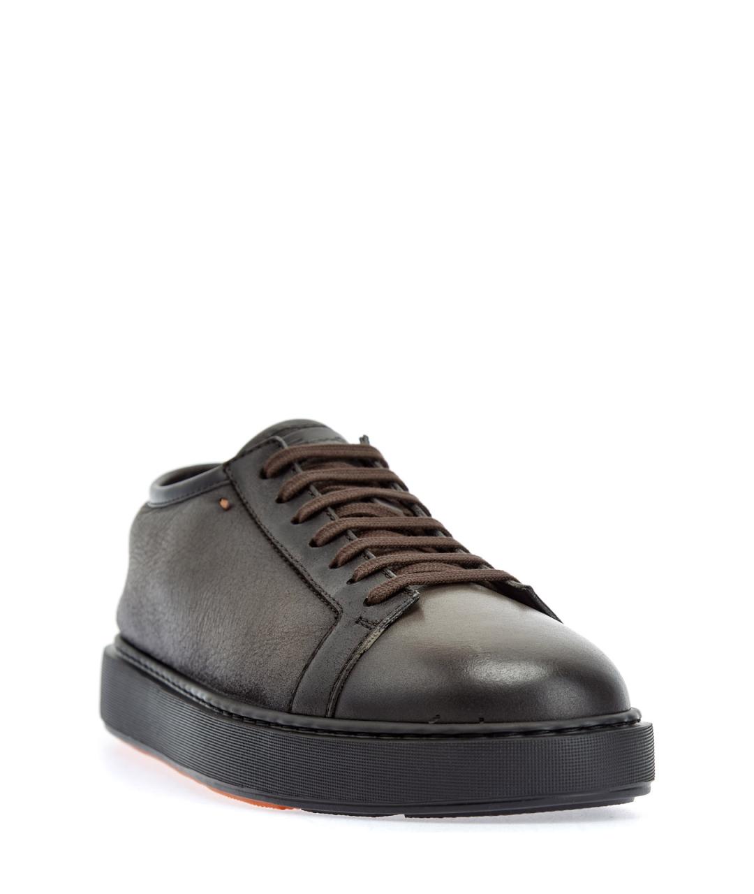 SANTONI Коричневые кожаные низкие кроссовки / кеды, фото 3