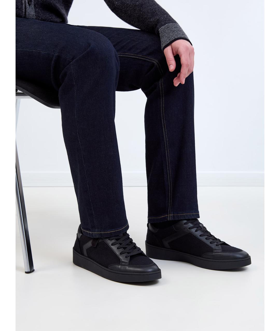 CANALI Черные текстильные низкие кроссовки / кеды, фото 2