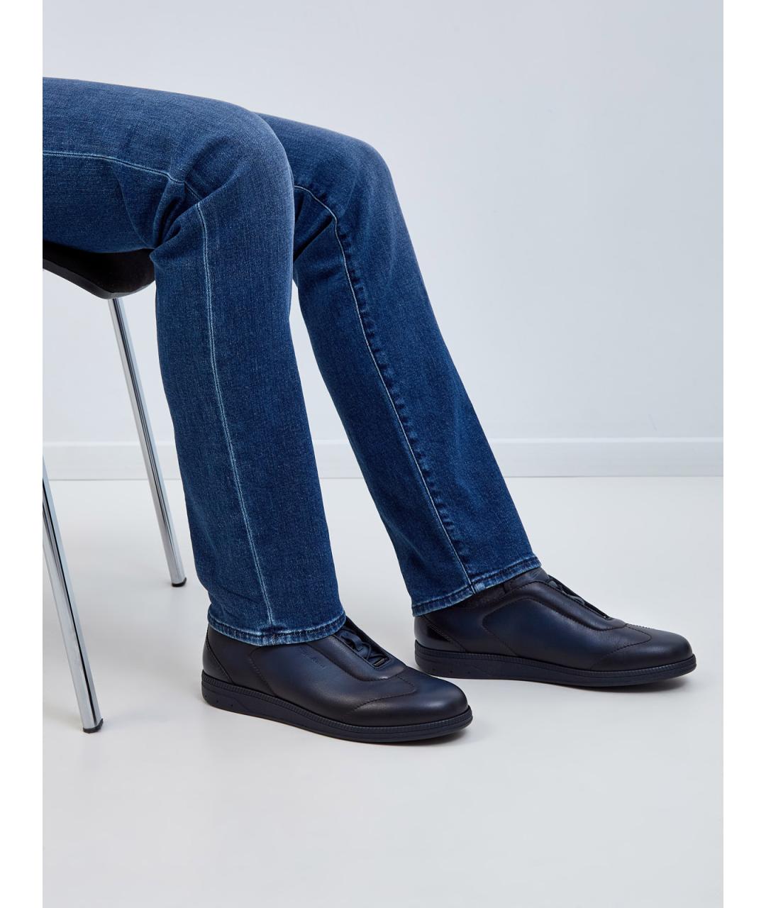 SANTONI Синие кожаные низкие кроссовки / кеды, фото 2