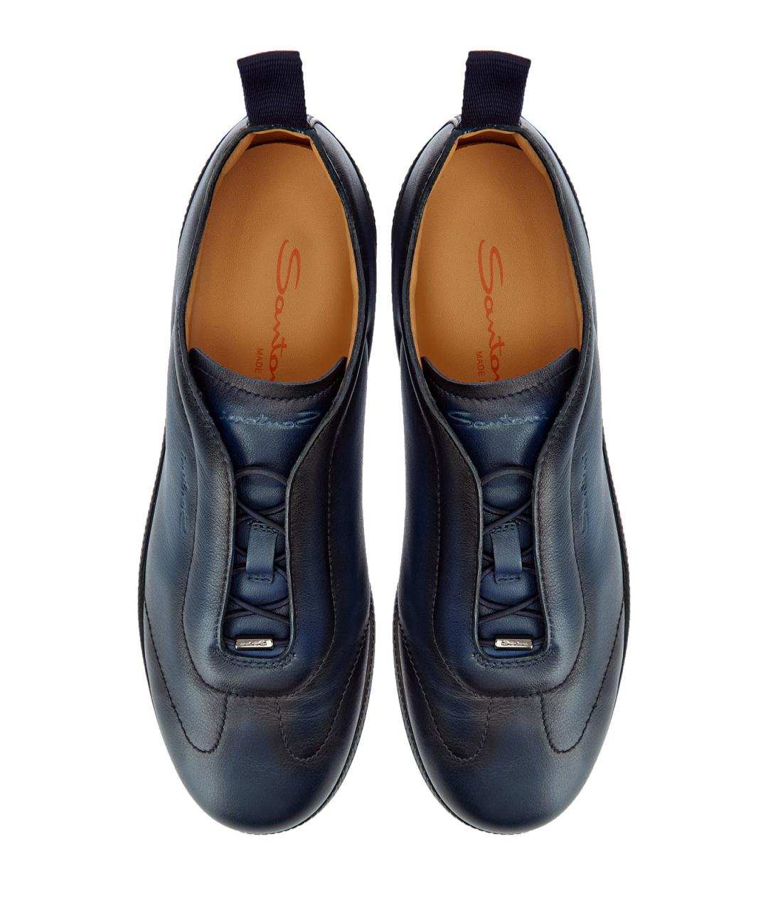 SANTONI Синие кожаные низкие кроссовки / кеды, фото 5