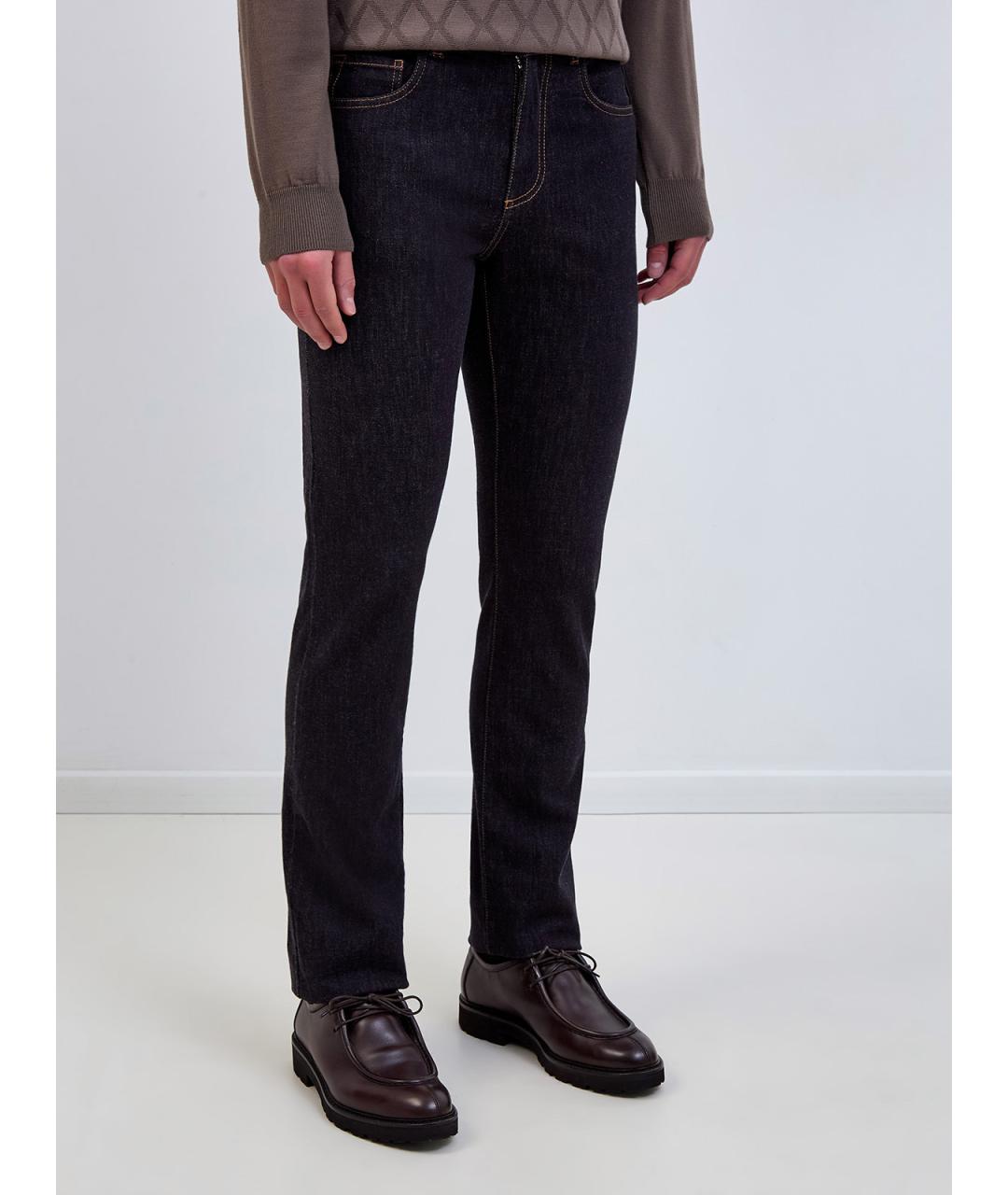 CANALI Синие хлопковые прямые джинсы, фото 3
