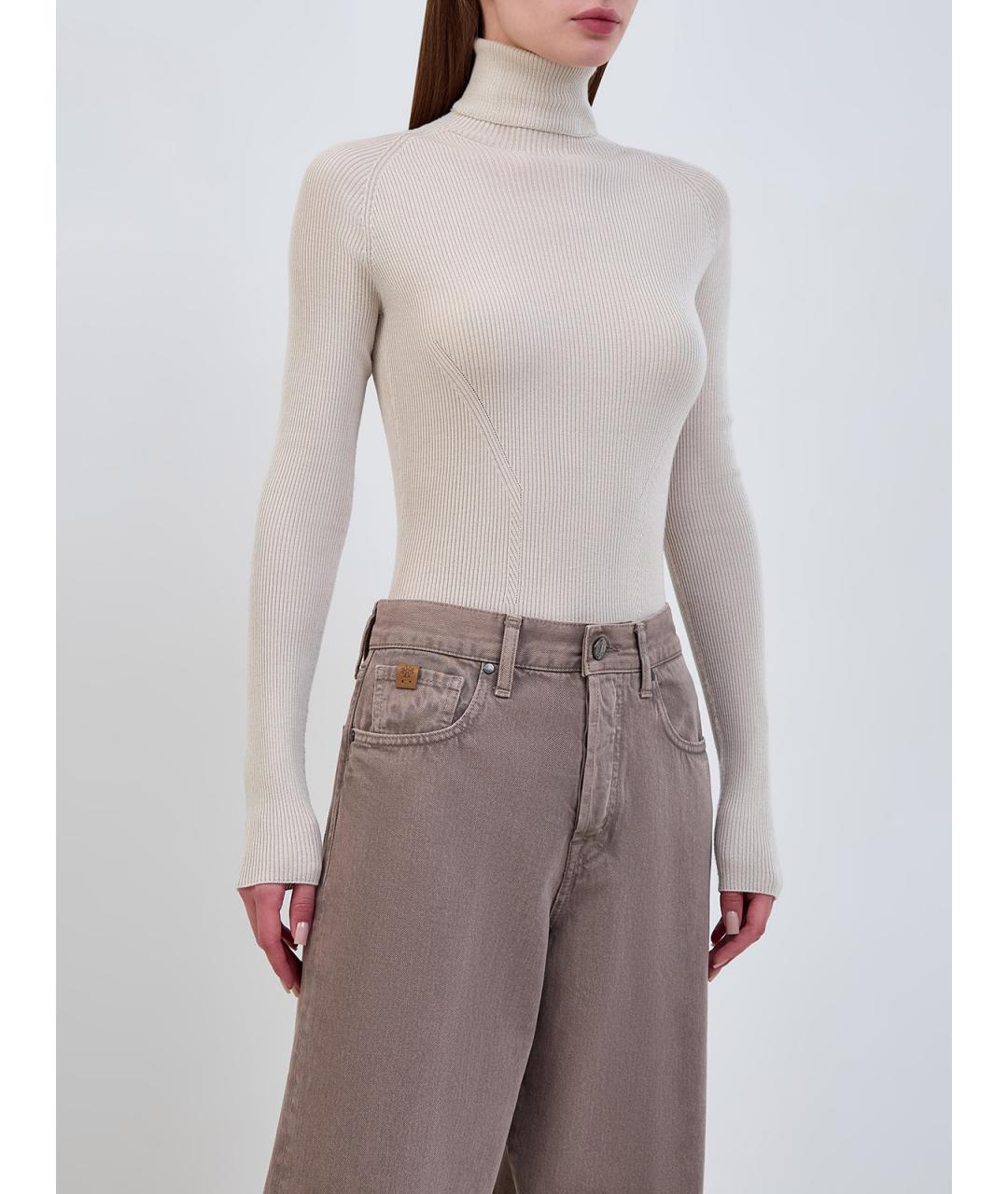 GENTRY PORTOFINO Бежевая шерстяная водолазка, фото 3