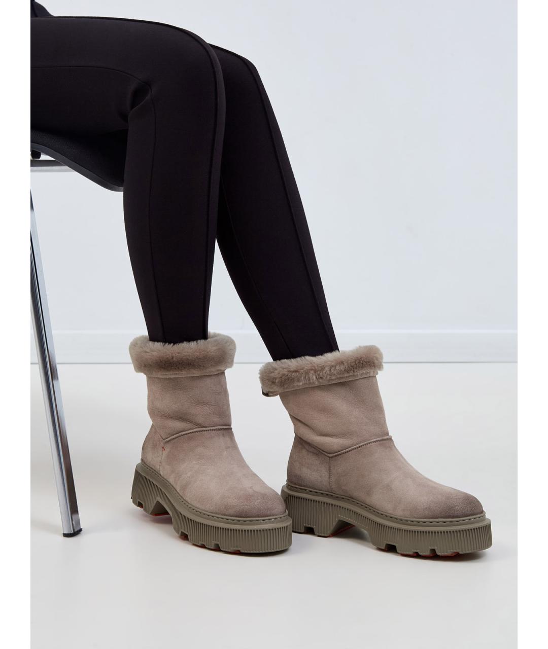 SANTONI Бежевые замшевые полусапоги, фото 2