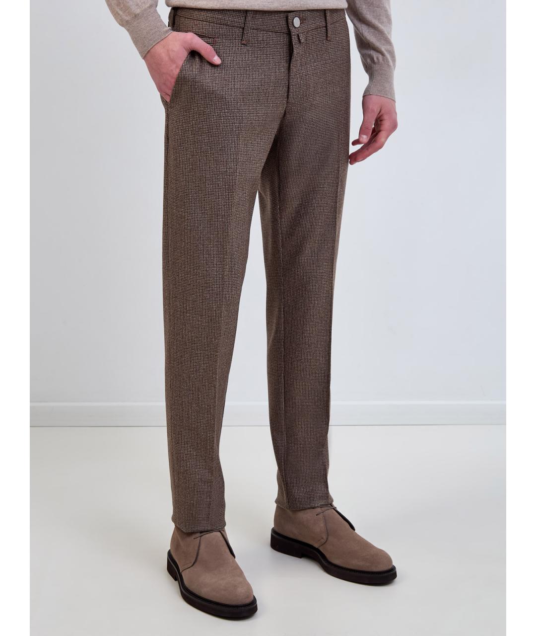 JACOB COHEN Коричневые шерстяные повседневные брюки, фото 3
