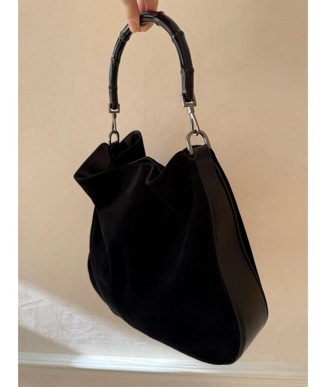 GUCCI Черная замшевая сумка с короткими ручками, фото 5
