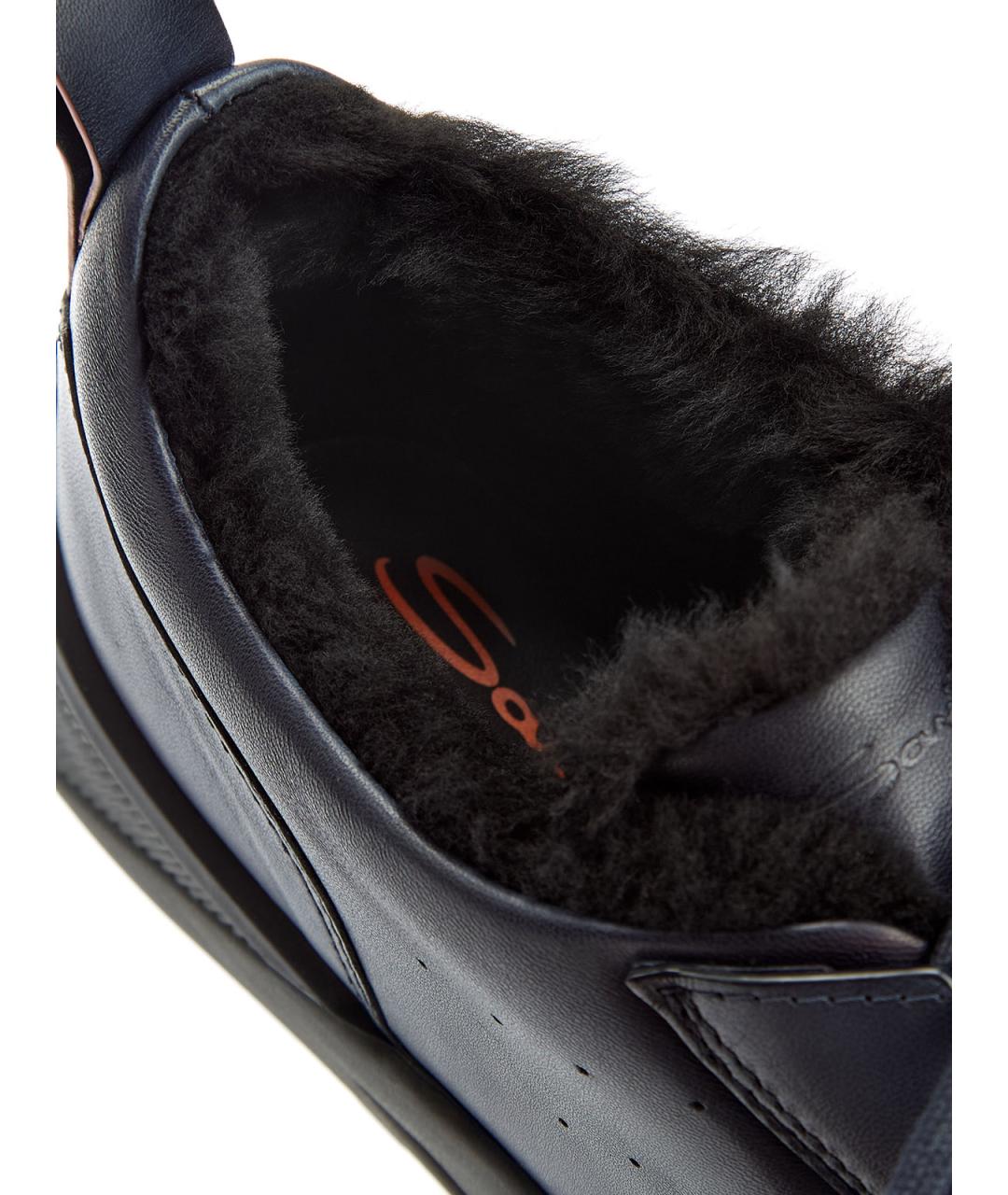 SANTONI Синие кожаные низкие кроссовки / кеды, фото 7