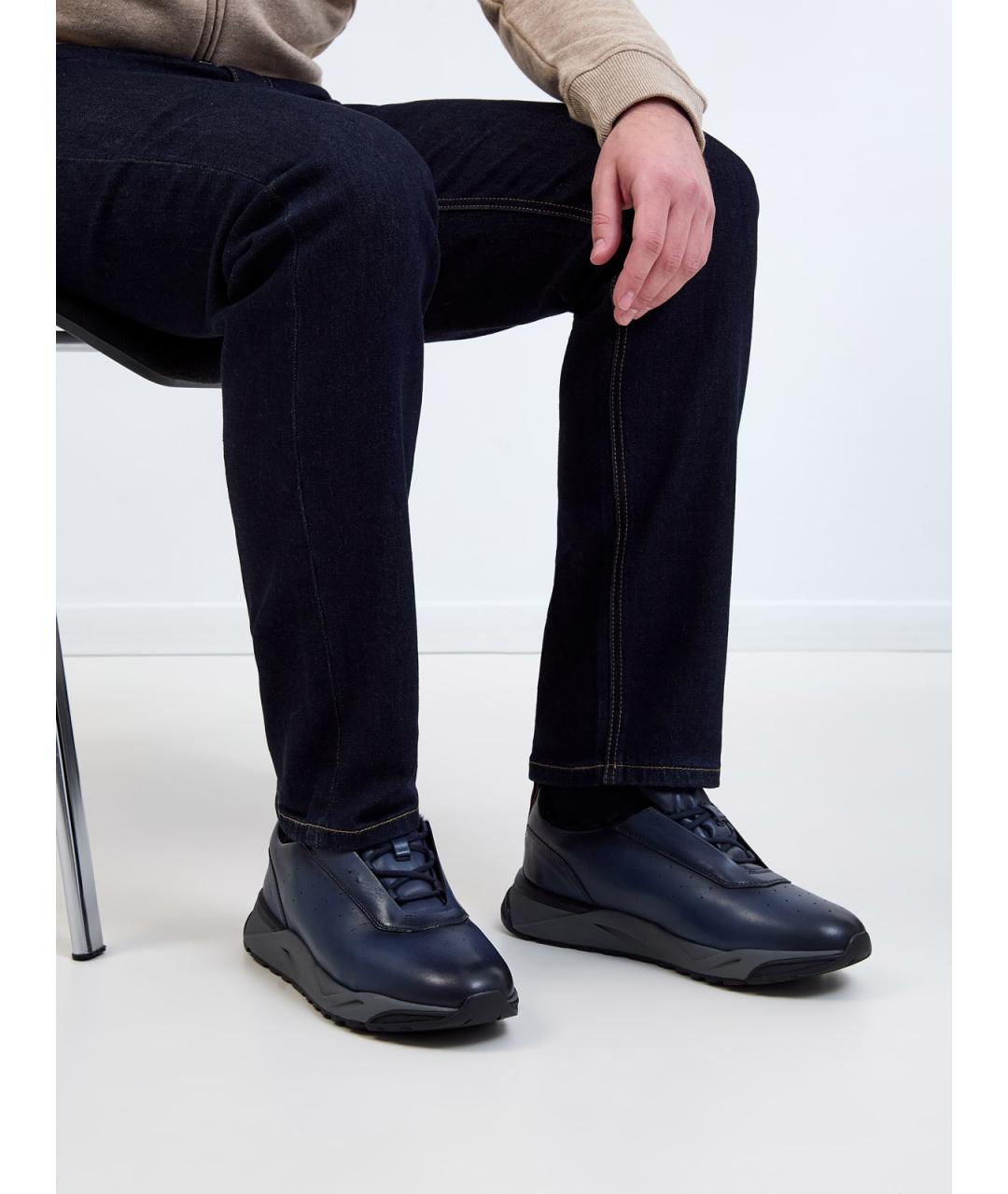 SANTONI Синие кожаные низкие кроссовки / кеды, фото 2