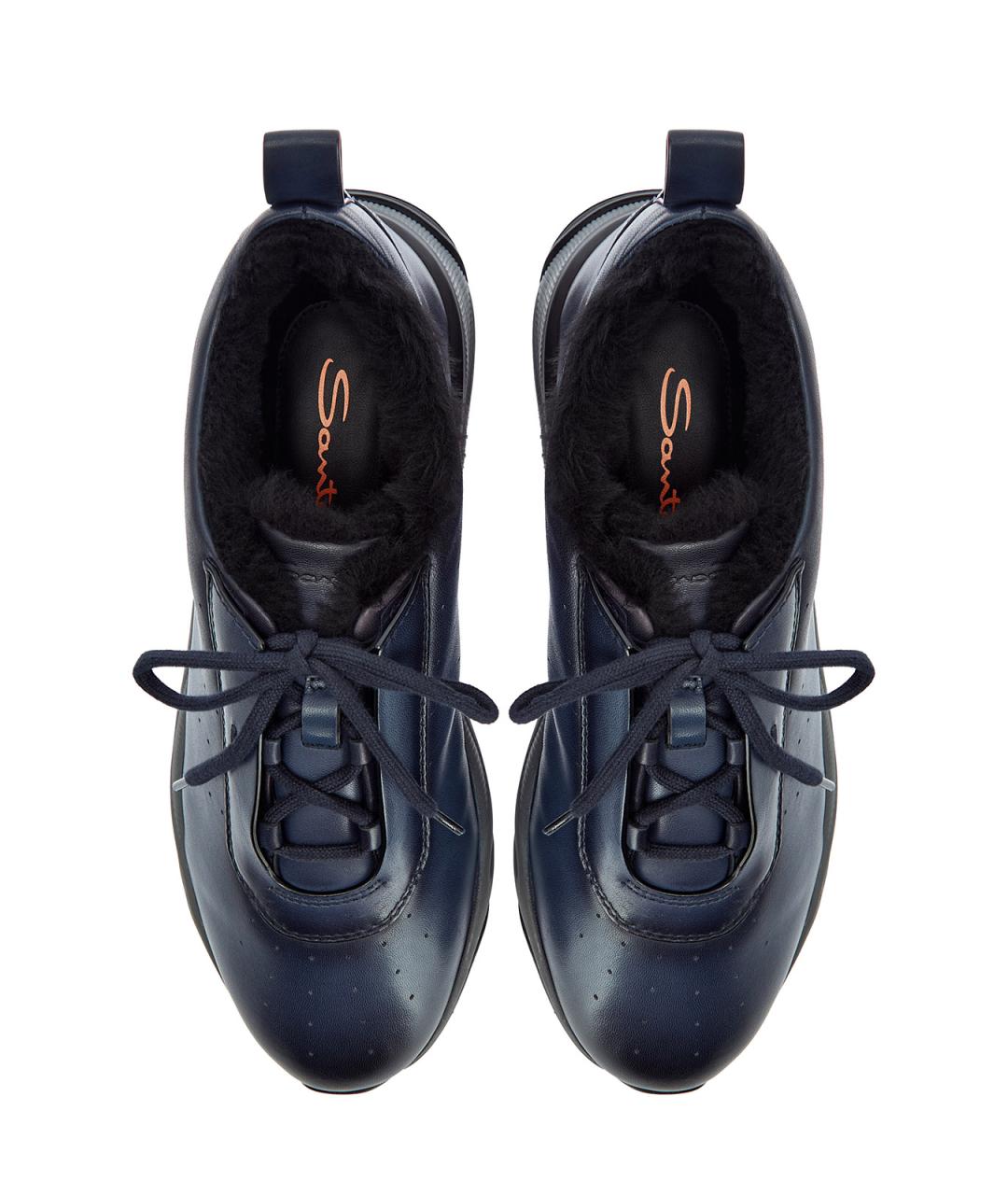 SANTONI Синие кожаные низкие кроссовки / кеды, фото 5