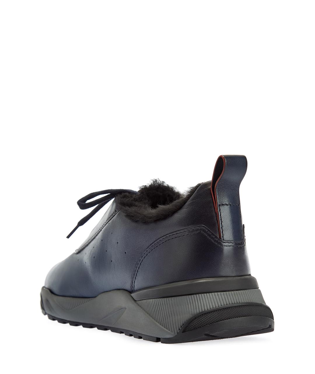 SANTONI Синие кожаные низкие кроссовки / кеды, фото 4