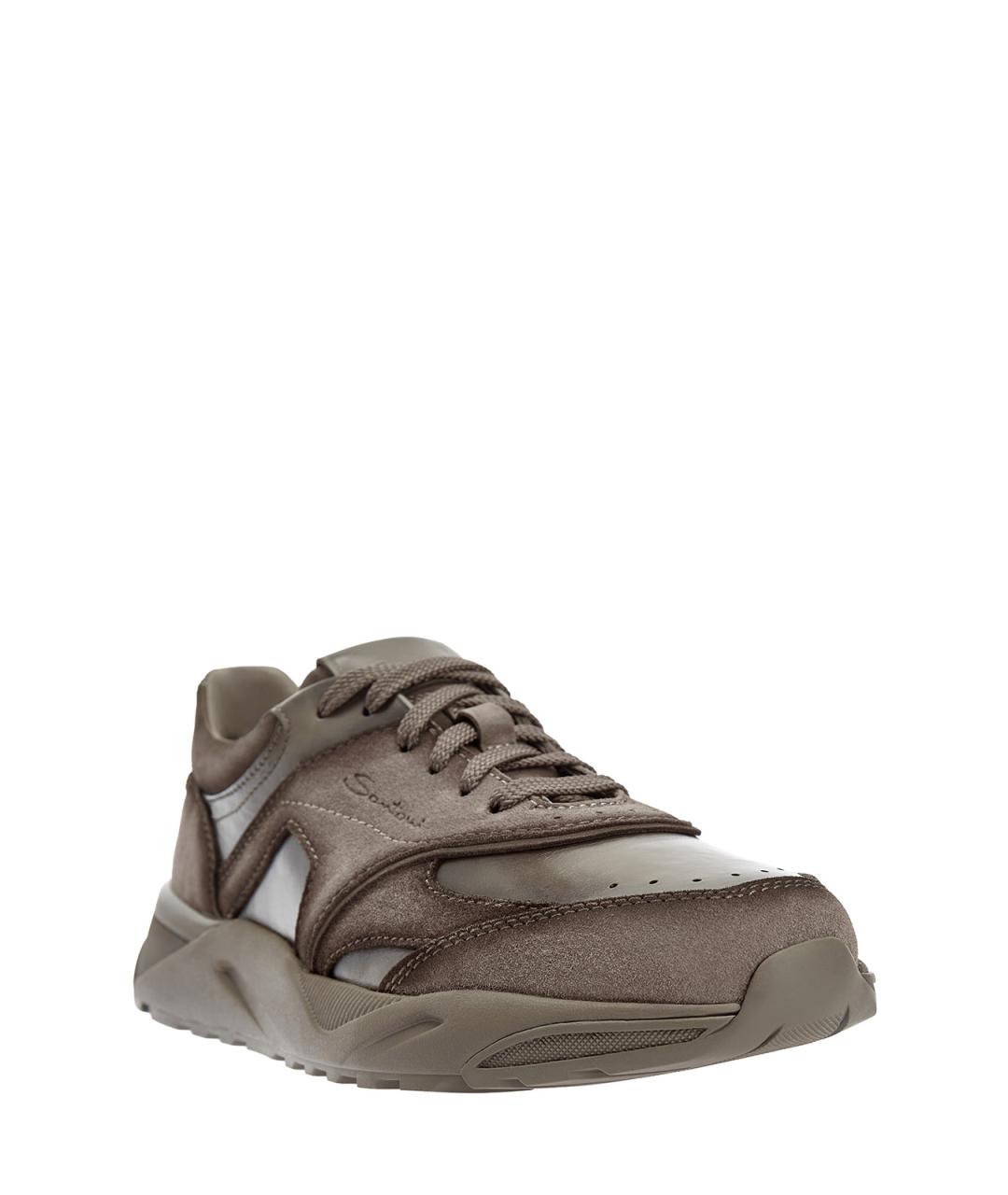 SANTONI Коричневые замшевые низкие кроссовки / кеды, фото 3