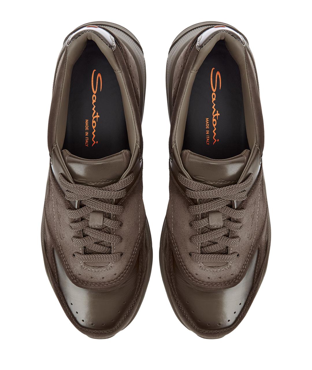 SANTONI Коричневые замшевые низкие кроссовки / кеды, фото 5