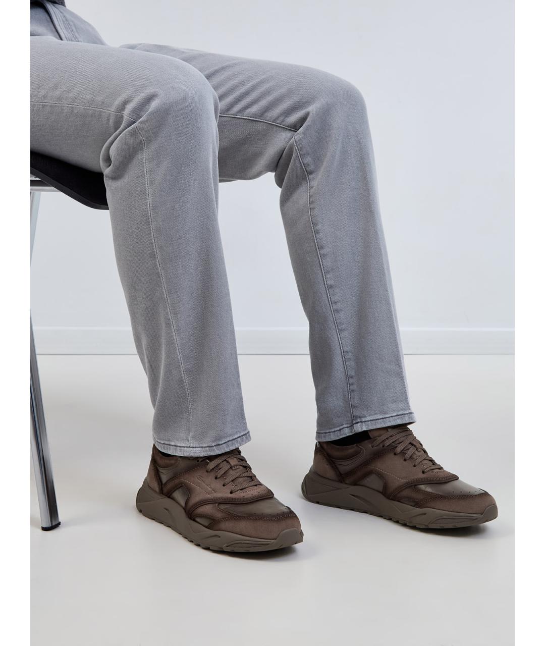 SANTONI Коричневые замшевые низкие кроссовки / кеды, фото 2