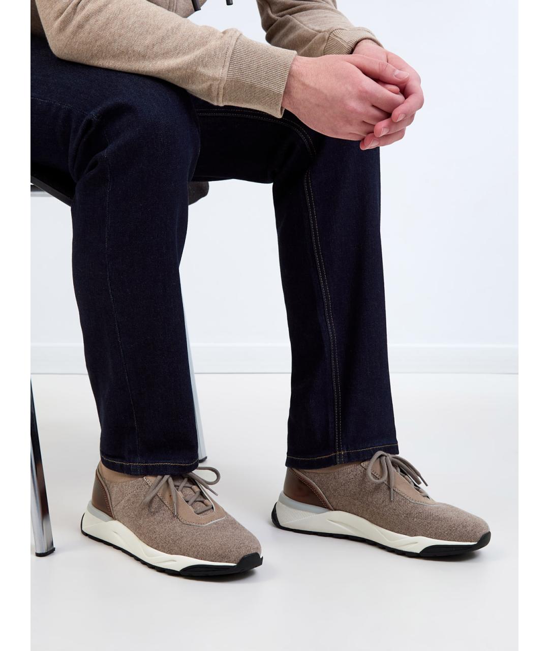 SANTONI Бежевые текстильные низкие кроссовки / кеды, фото 2