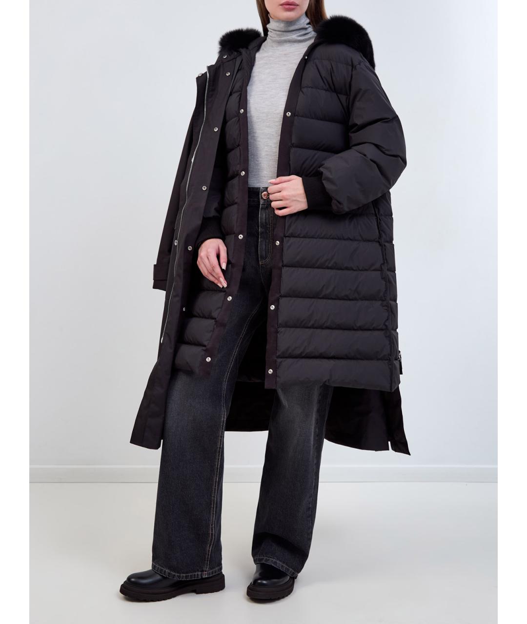 YVES SALOMON Черный полиэстеровый пуховик, фото 3