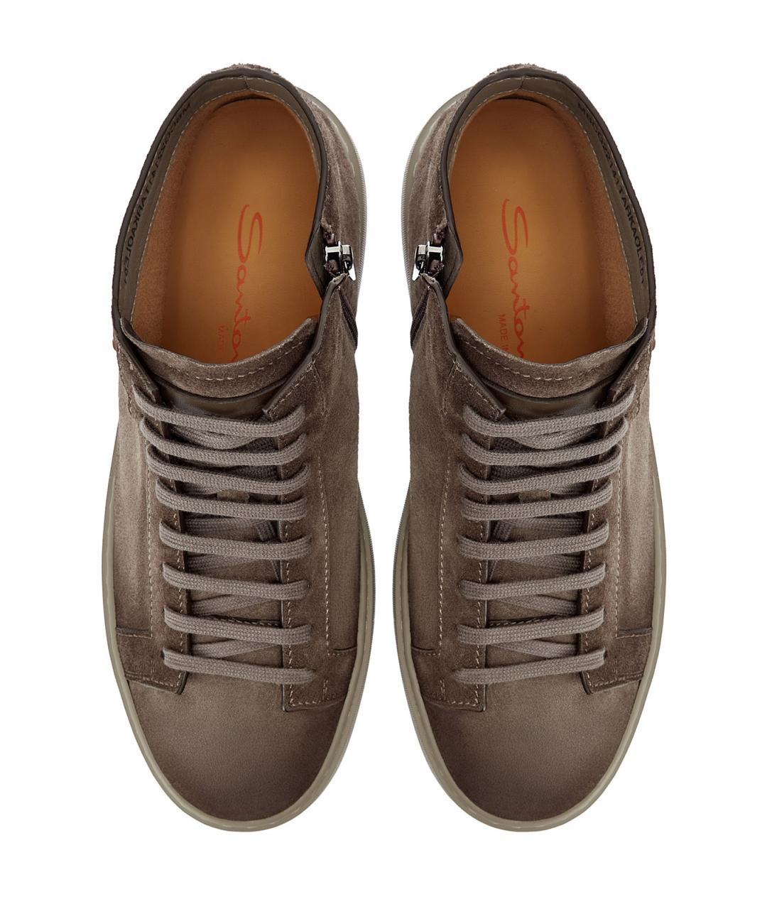 SANTONI Коричневые замшевые высокие кроссовки / кеды, фото 5