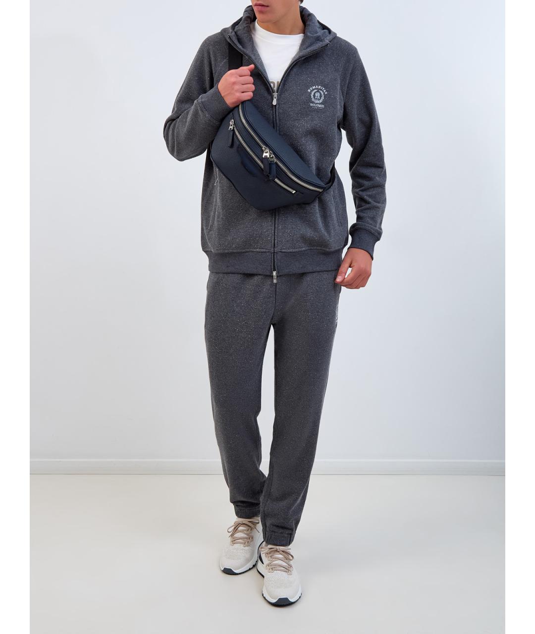 BRUNELLO CUCINELLI Серые хлопковые повседневные брюки, фото 2