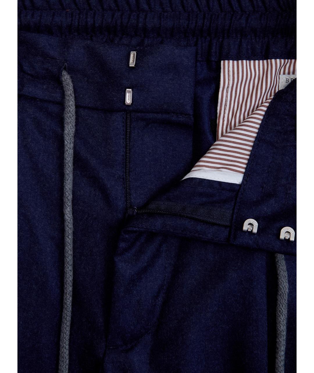 BRUNELLO CUCINELLI Темно-синие шерстяные повседневные брюки, фото 6