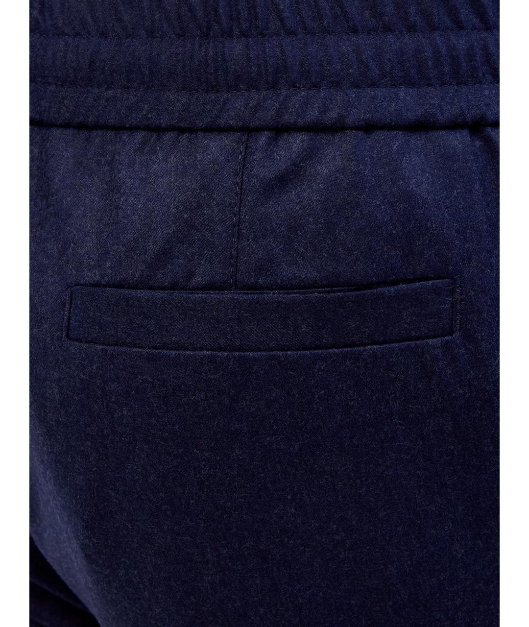 BRUNELLO CUCINELLI Темно-синие шерстяные повседневные брюки, фото 5