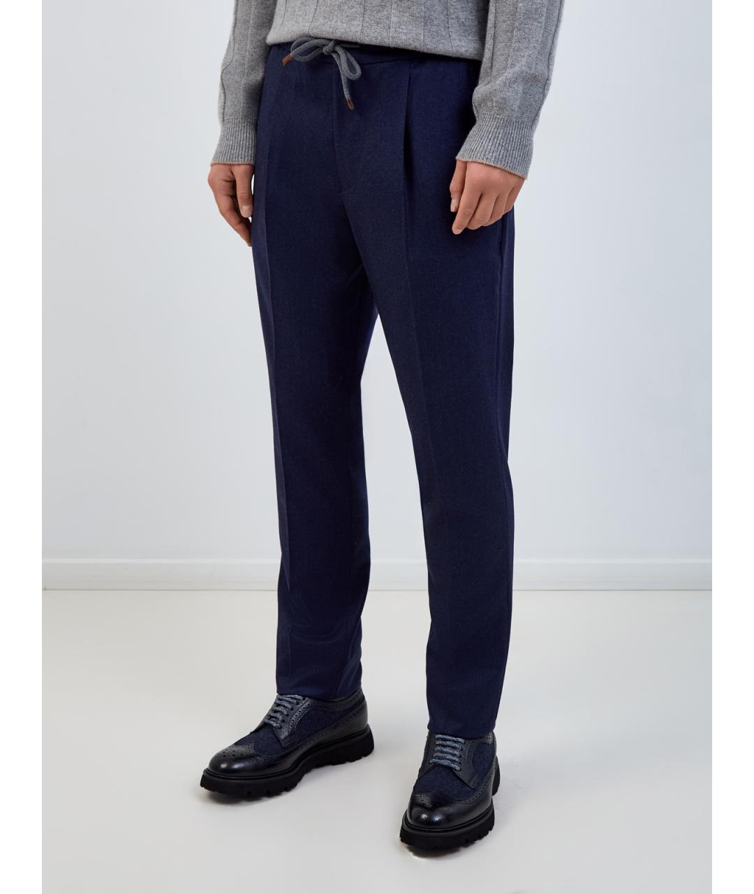 BRUNELLO CUCINELLI Темно-синие шерстяные повседневные брюки, фото 3