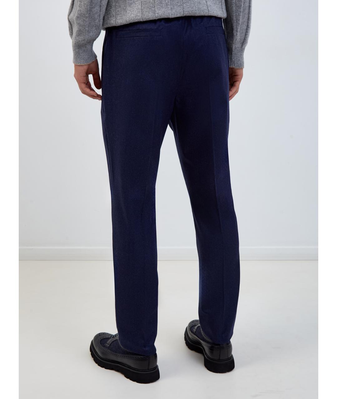 BRUNELLO CUCINELLI Темно-синие шерстяные повседневные брюки, фото 4