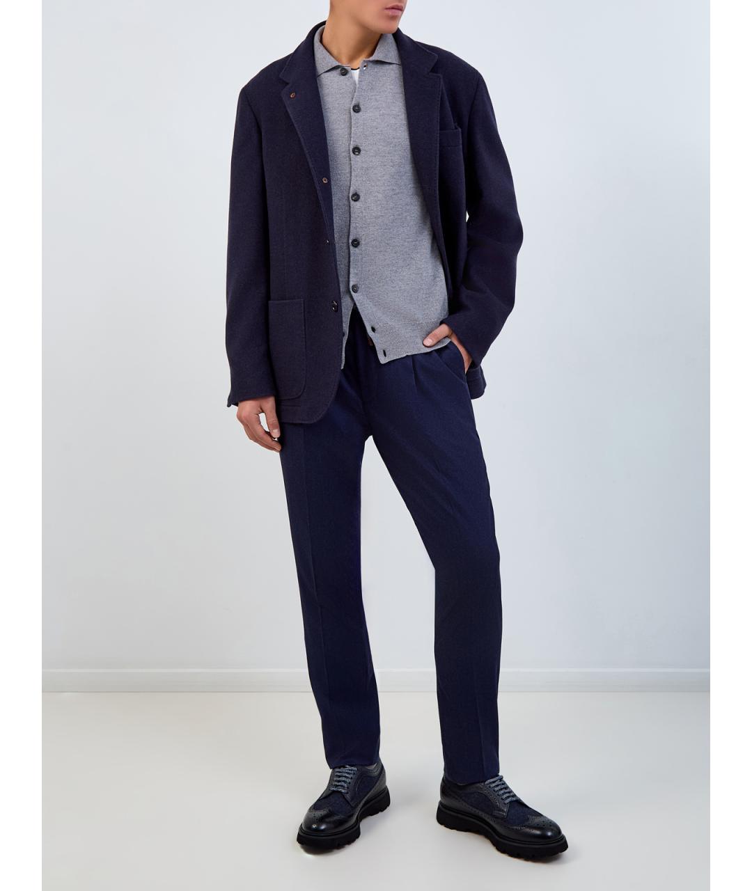 BRUNELLO CUCINELLI Темно-синие шерстяные повседневные брюки, фото 2