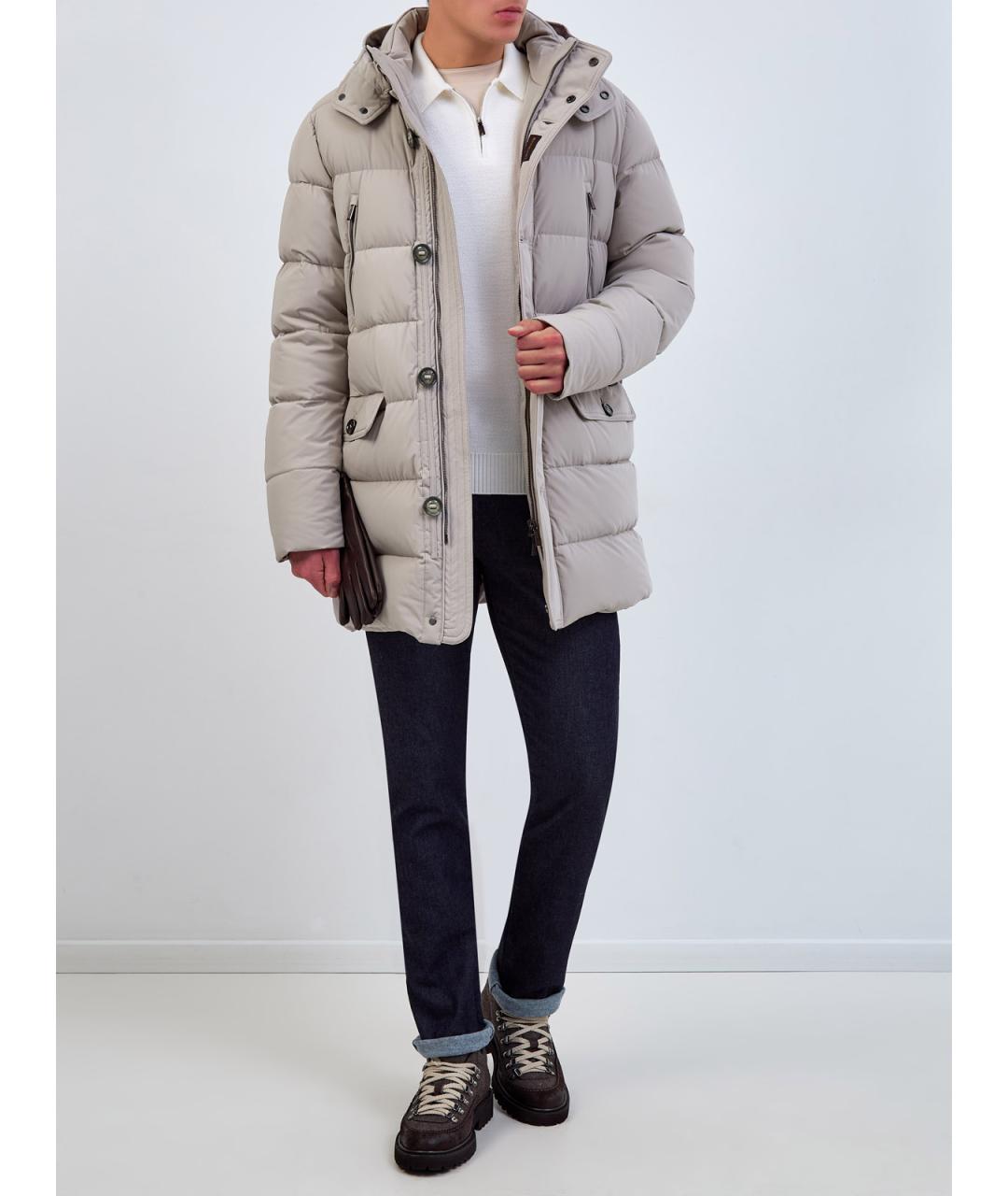 MOORER Бежевый полиамидовый пуховик, фото 2