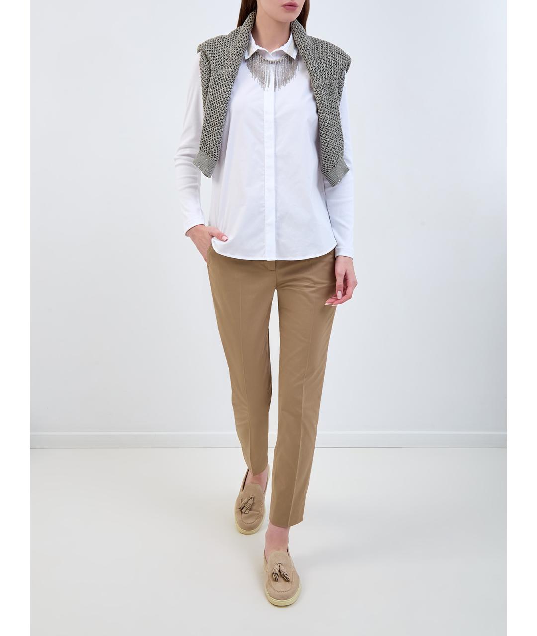 PESERICO Коричневые хлопковые брюки узкие, фото 2