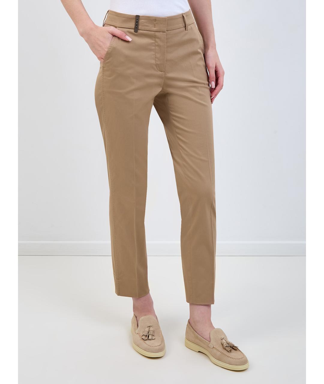 PESERICO Коричневые хлопковые брюки узкие, фото 3
