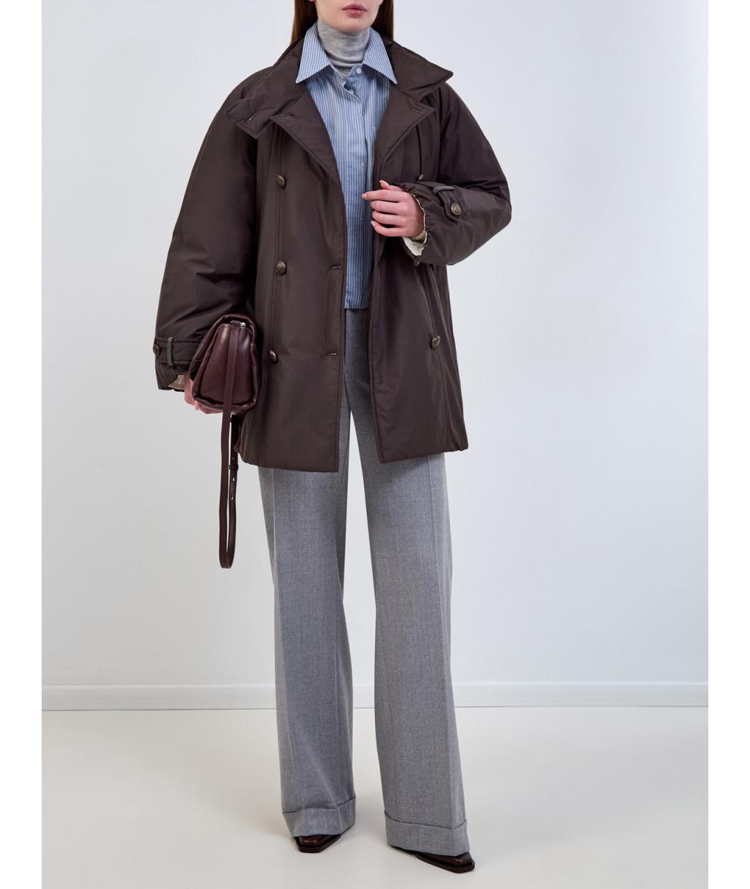 BRUNELLO CUCINELLI Коричневый полиэстеровый пуховик, фото 2