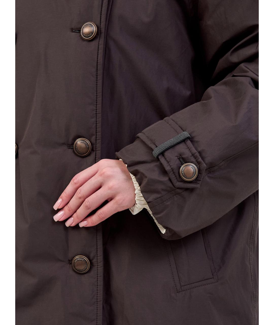 BRUNELLO CUCINELLI Коричневый полиэстеровый пуховик, фото 5