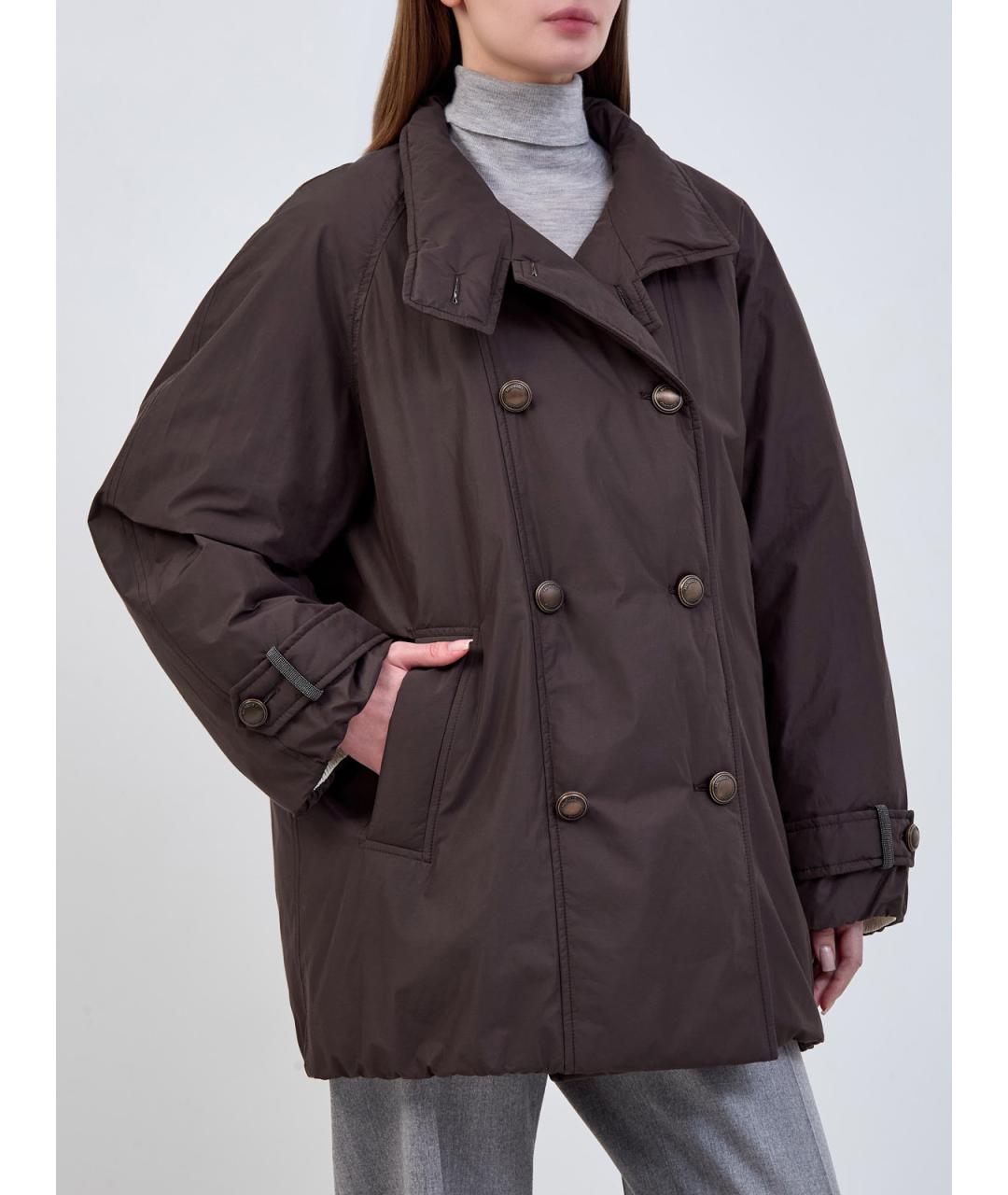 BRUNELLO CUCINELLI Коричневый полиэстеровый пуховик, фото 3