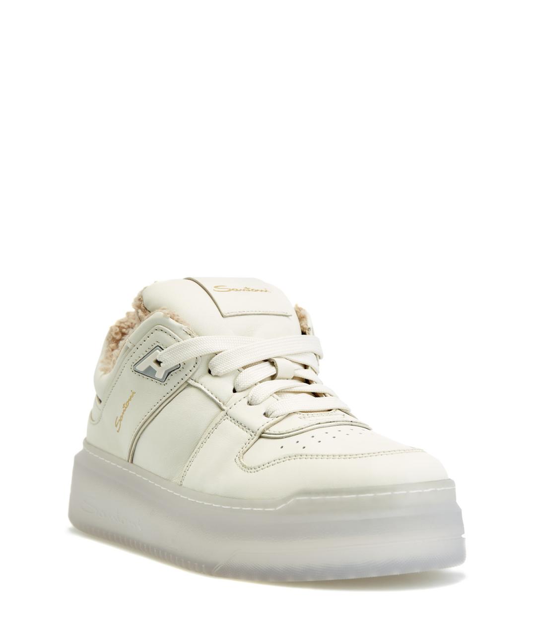 SANTONI Белые кожаные кеды, фото 2