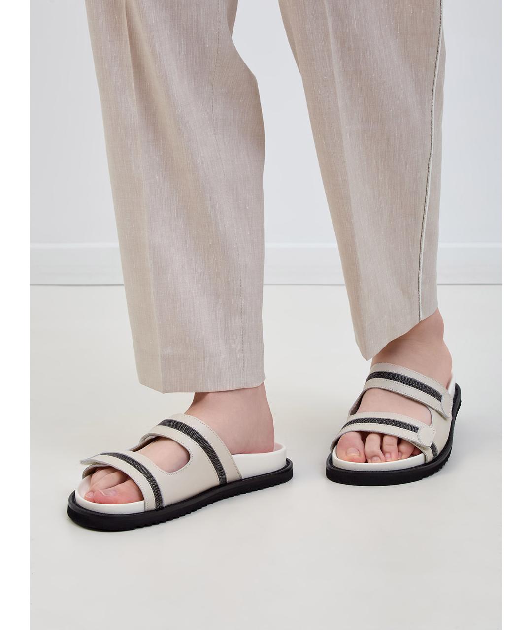 DOUCAL'S Белые кожаные шлепанцы, фото 2