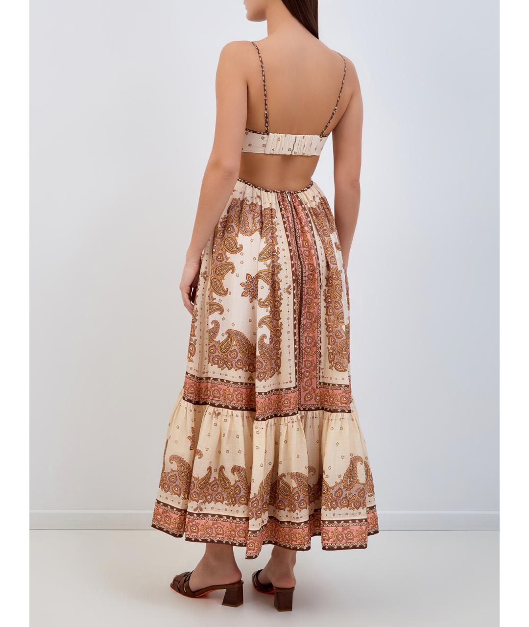 ZIMMERMANN Бежевое льняное повседневное платье, фото 4