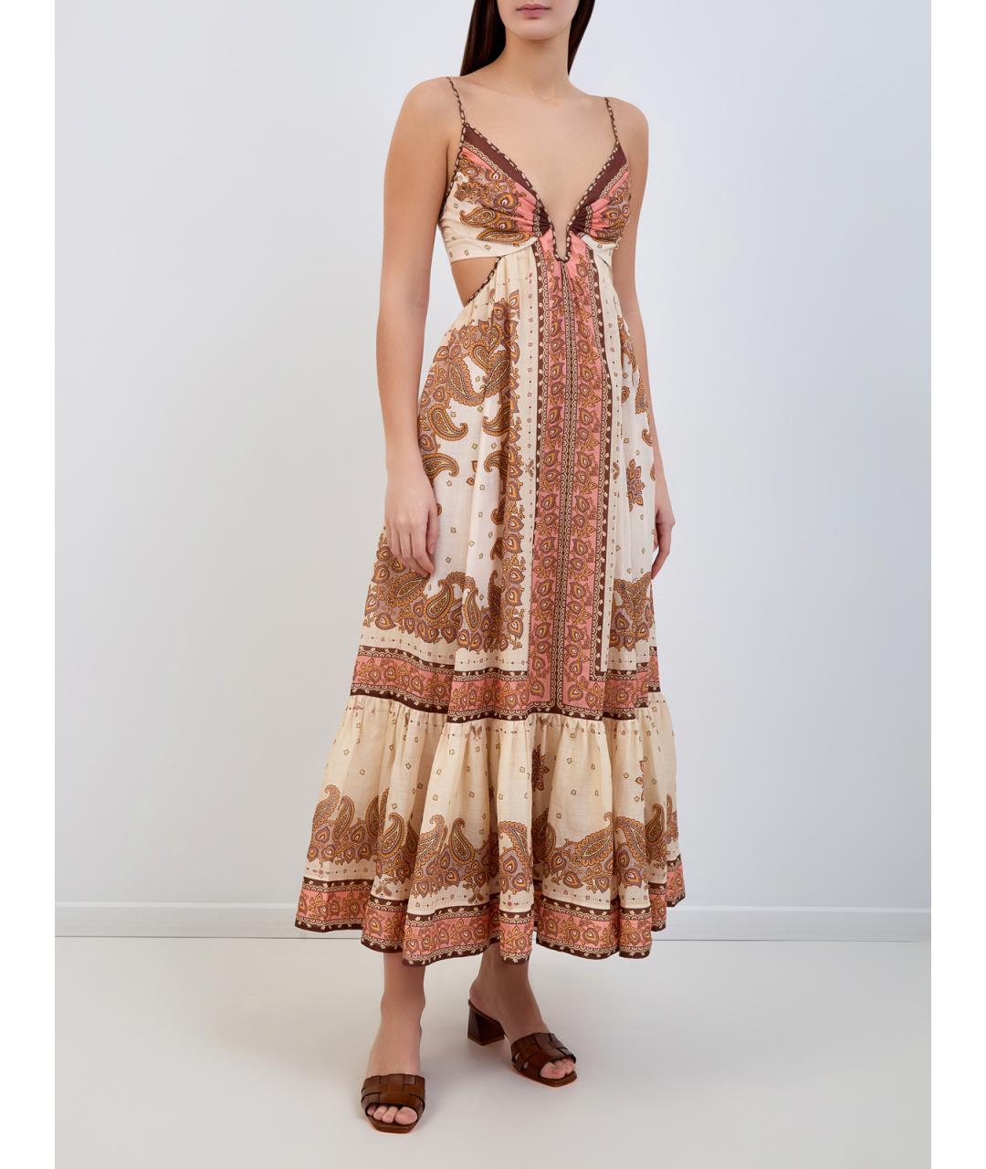 ZIMMERMANN Бежевое льняное повседневное платье, фото 3