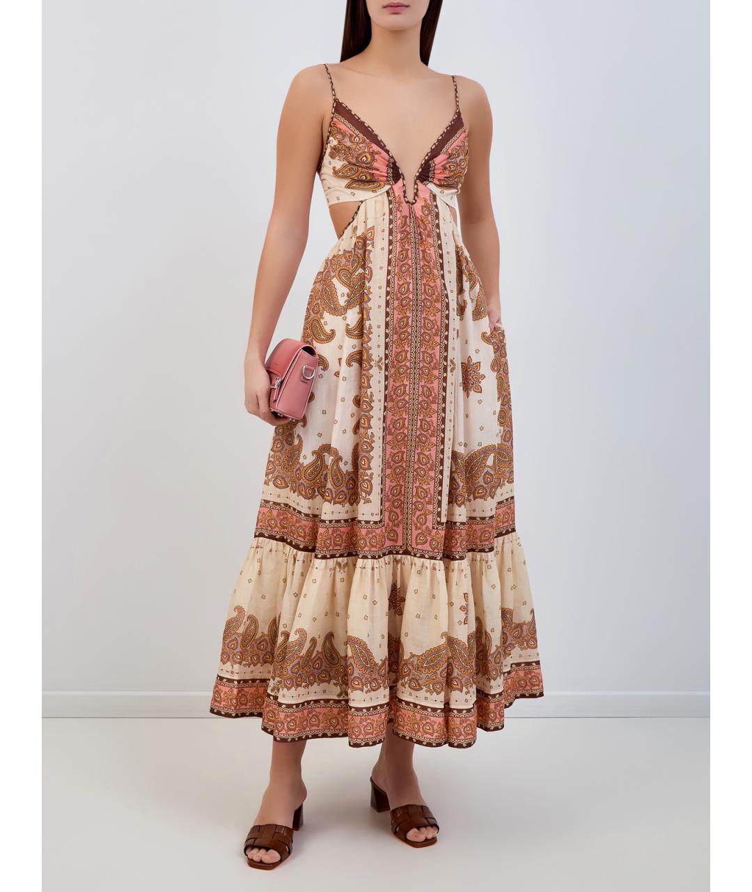 ZIMMERMANN Бежевое льняное повседневное платье, фото 2