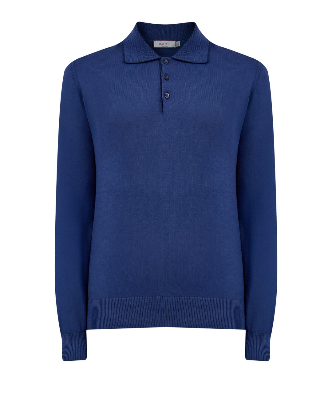 CANALI Синее хлопковое поло с длинным рукавом, фото 1