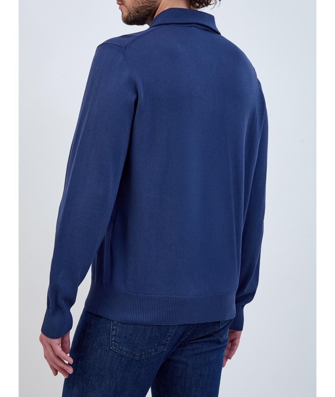CANALI Синее хлопковое поло с длинным рукавом, фото 4