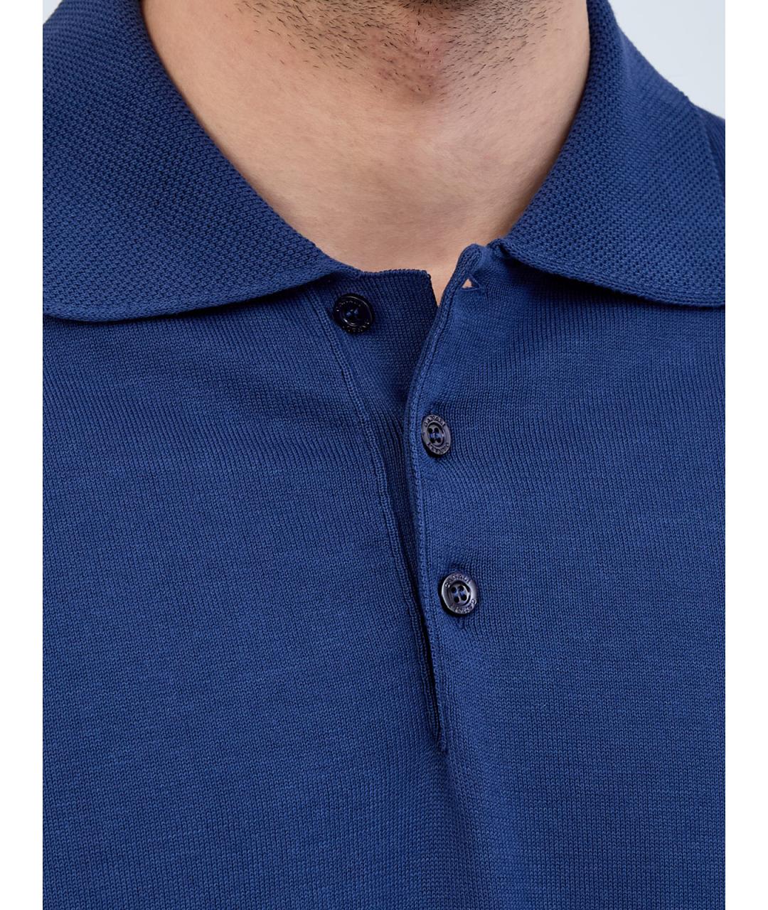 CANALI Синее хлопковое поло с длинным рукавом, фото 5