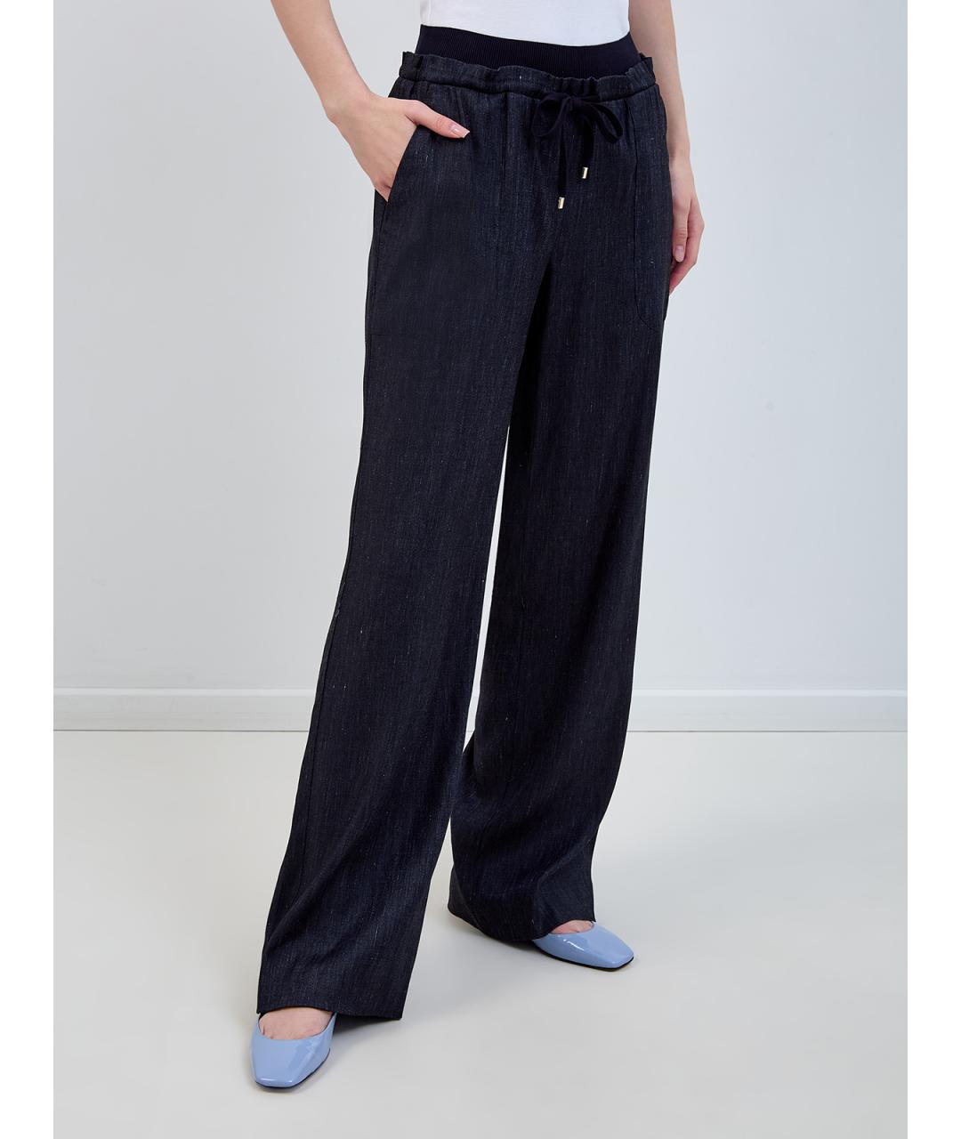 LORENA ANTONIAZZI Темно-синие льняные прямые брюки, фото 3