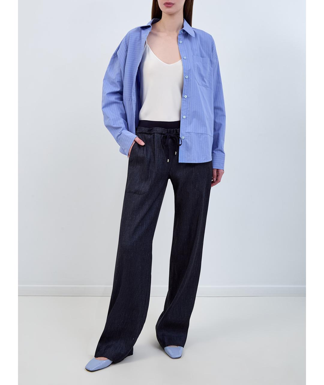 LORENA ANTONIAZZI Темно-синие льняные прямые брюки, фото 2